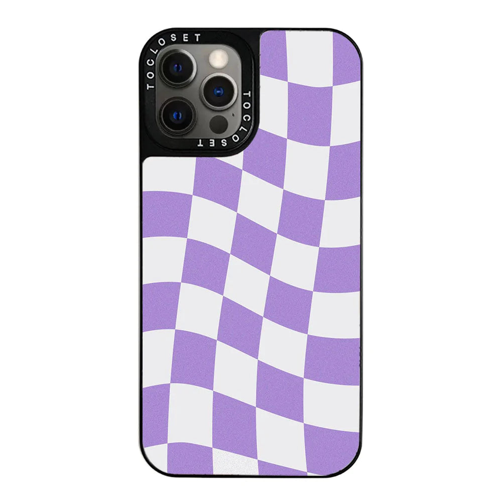 Purple Check Designer iPhone 12 Pro Case Cover