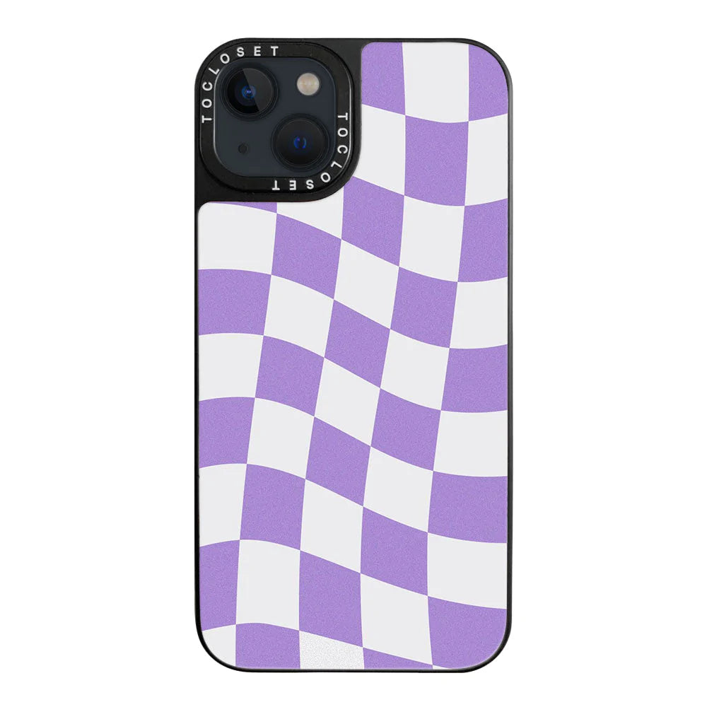 Purple Check Designer iPhone 15 Plus Case Cover