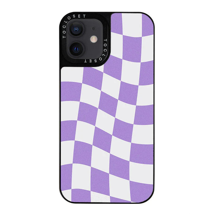 Purple Check Designer iPhone 12 Case Cover